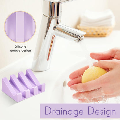 Cunhill 2 Pieces Silicone Soap Dish Self Draining Soap Dish Shower Waterfall Bar Soap Holder Tray with Drain Soap Saver for Kitchen Bathroom Accessories (Black)