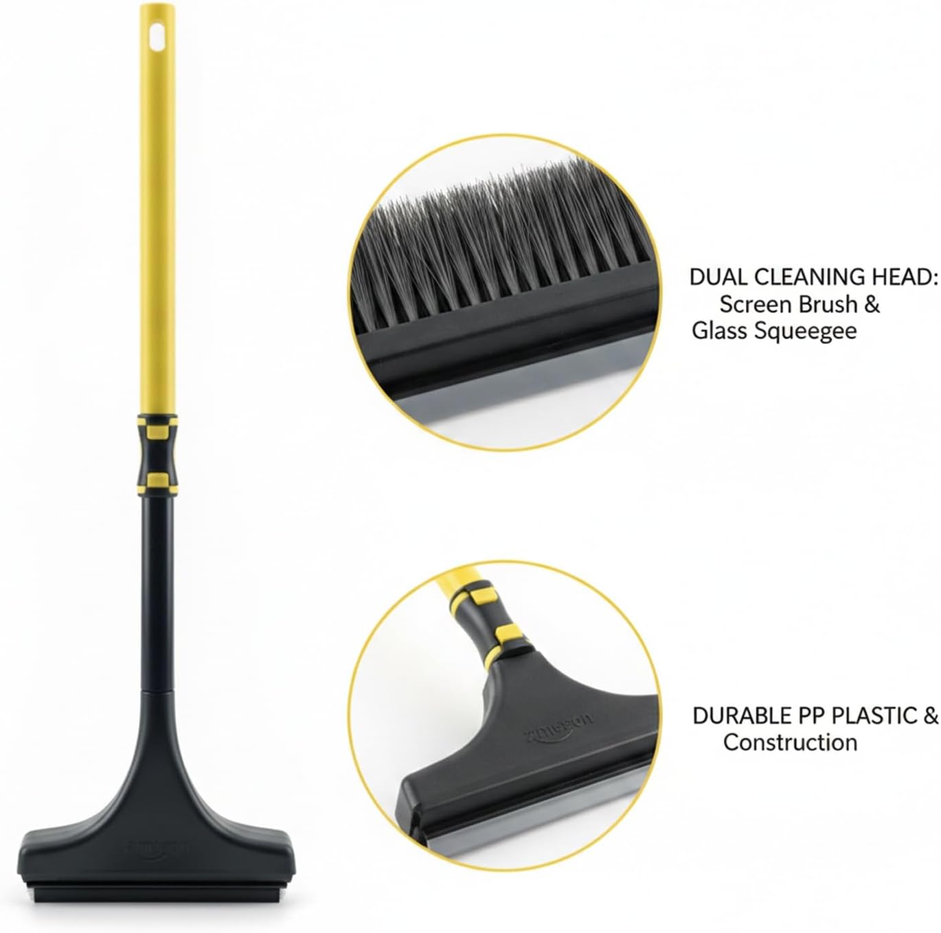 Double Sided Window Screen Cleaner Brush with Integrated Squeegee for Glass, PP Plastic Cleaning Tool, 13 x 3.3 x 1.6 Inches (1 PC)