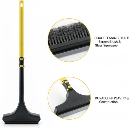 Double Sided Window Screen Cleaner Brush with Integrated Squeegee for Glass, PP Plastic Cleaning Tool, 13 x 3.3 x 1.6 Inches (1 PC)