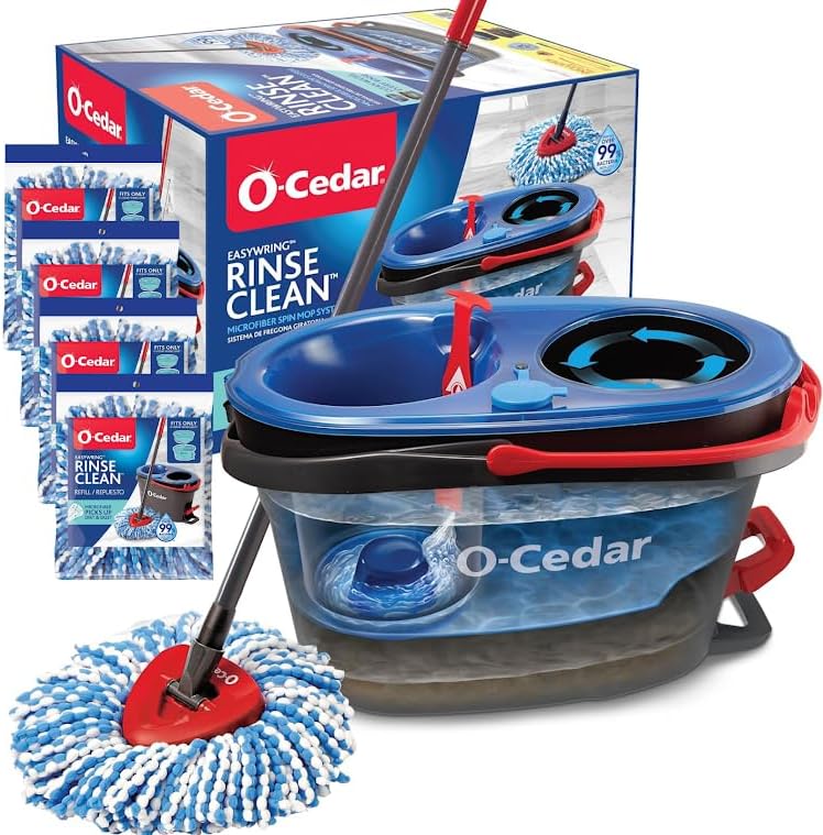 O-Cedar EasyWring RinseClean Microfiber Spin Mop & Bucket Floor Cleaning System with Lavender Pac (Variety Pack)