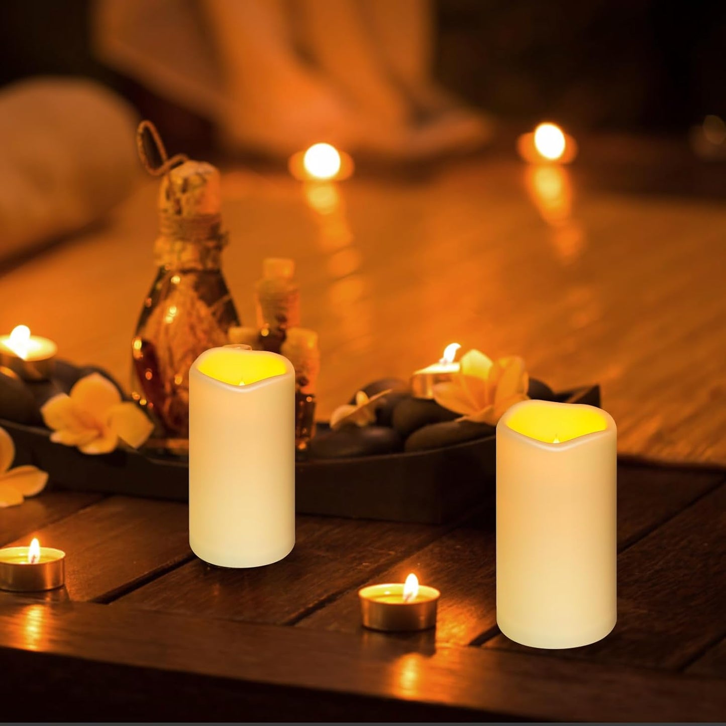 Enido Flameless Candles with Remote, 9 PC Outdoor Waterproof Battery Operated LED Pillar Candles, Flickering Electric Candles with Timer, 3" x 4" 5" 6" for Lantern, Patio, Wedding, Easter