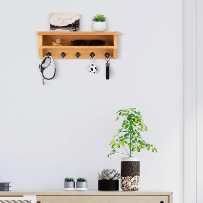Nekon Key Holder Wall Mount, Wall Organizer Shelf with 5 Key Hooks, Room Decor for Home and Apartment Essentials, White