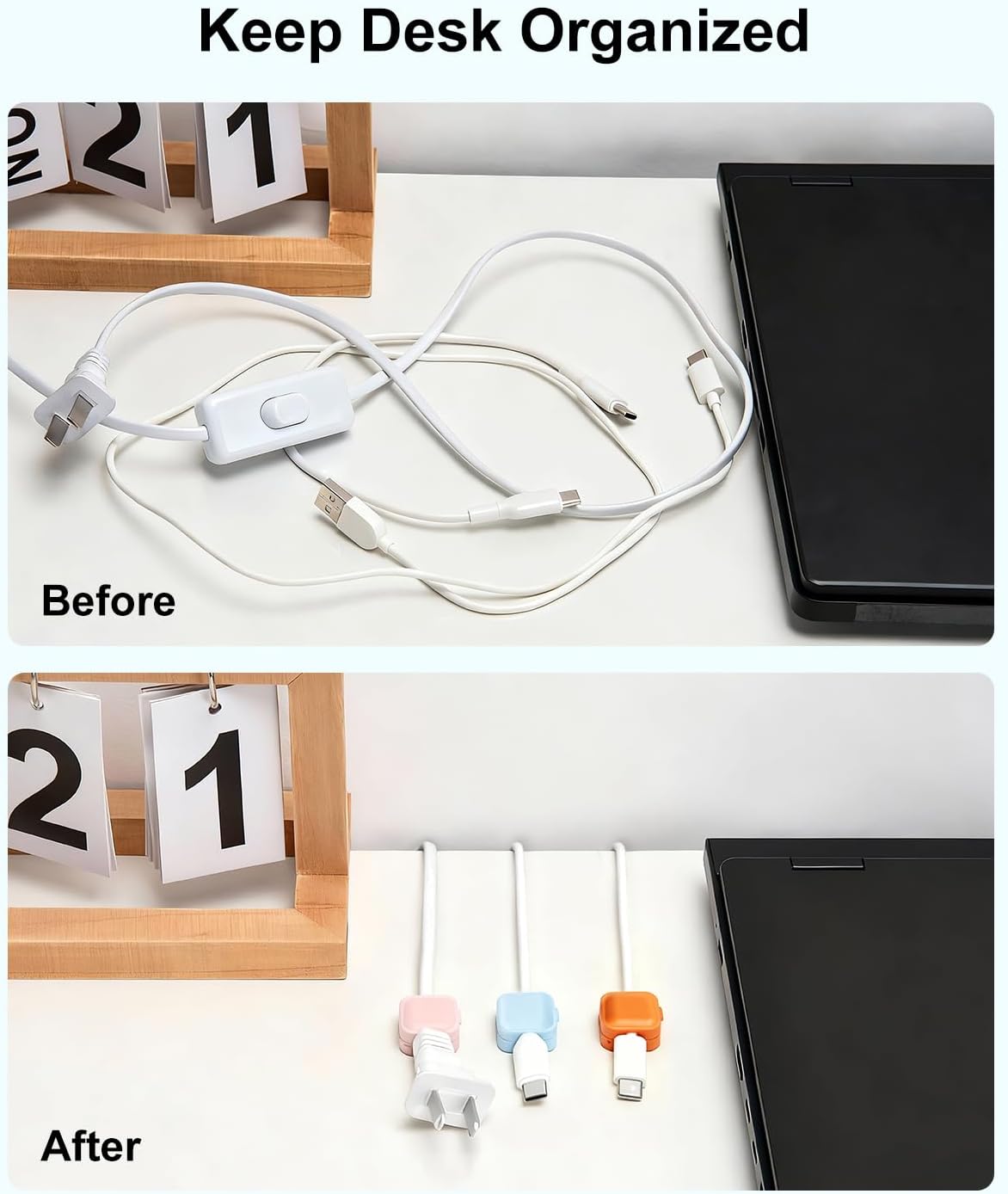 Art3d 8 Pack Magnetic Cable Clips, White Cable Management Accessories, Cord Smooth Adjustable & Adhesive Backing Cord Organizer for Office Home Organization, Desk, Wall, Nightstand, Phone, Car