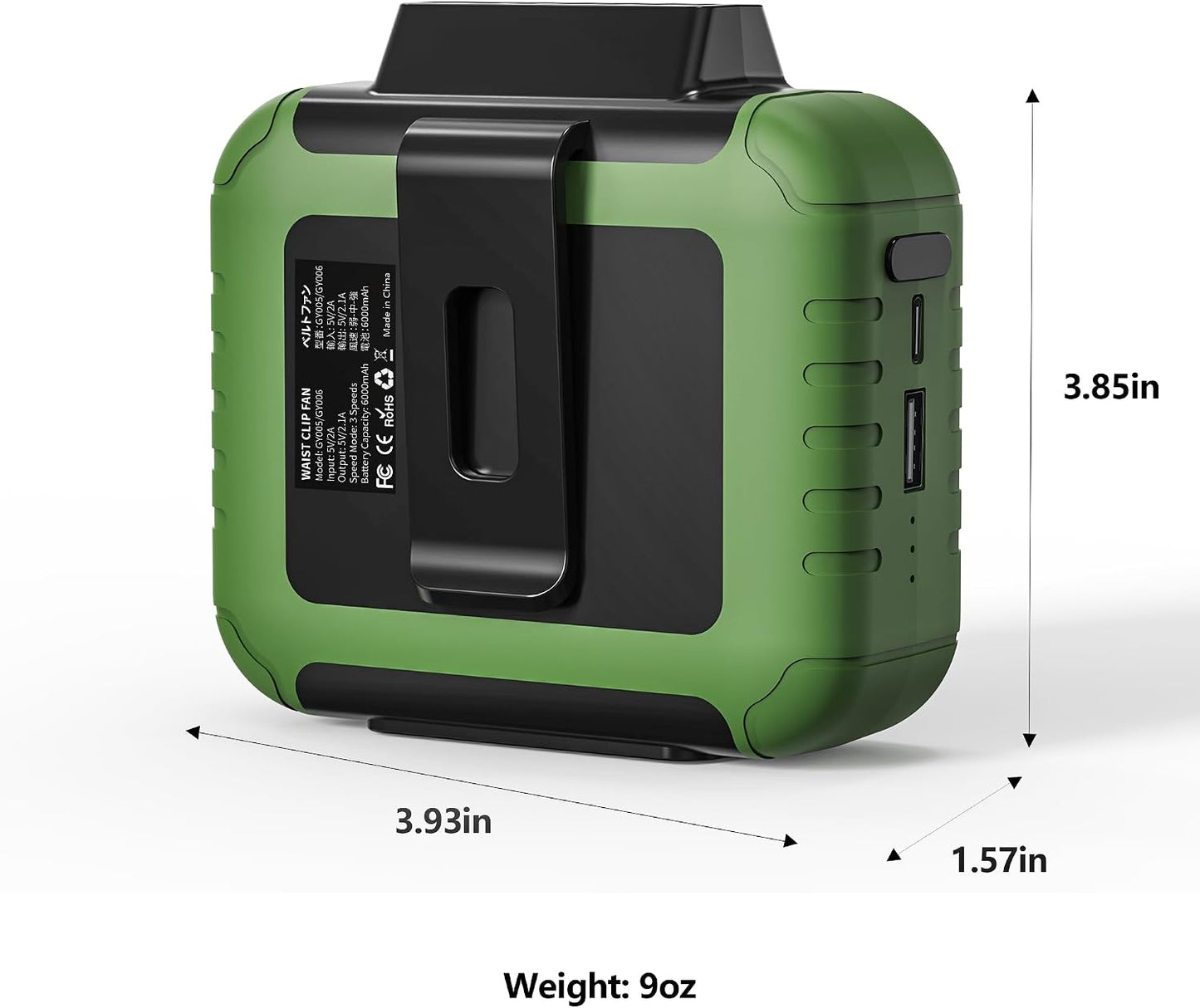 Waist Clip Fan - 5000mAh Rechargeable Portable Personal Fan, 39ft/s Ultra-Strong Wind, 29H Runtime, 5 Speeds, LED & SOS Light, for Outdoor, Camping, Hiking, Construction