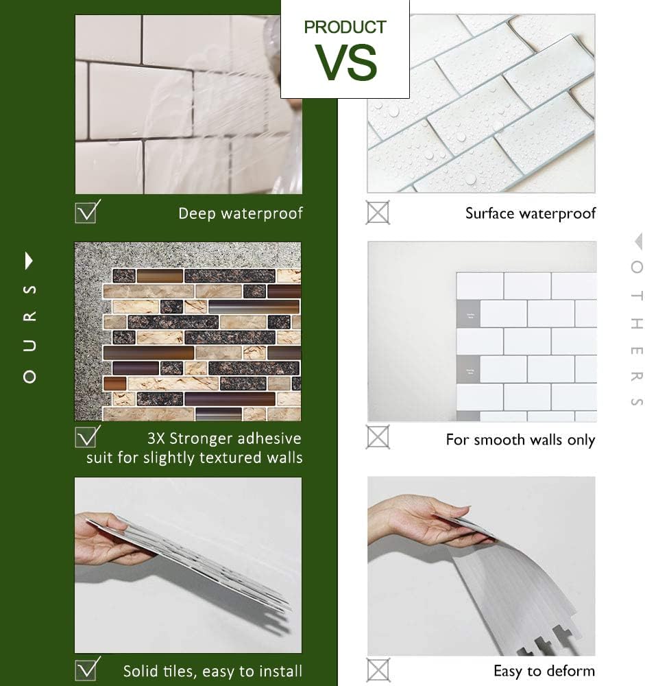 STICKGOO Thicker Design Peel and Stick, Self Adhesive Stick On Tile Backsplash for Kitchen and Bathroom, Beige & White, 12”×12”, 10 Sheets