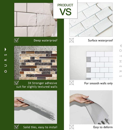 STICKGOO Thicker Design Peel and Stick, Self Adhesive Stick On Tile Backsplash for Kitchen and Bathroom, Beige & White, 12”×12”, 10 Sheets