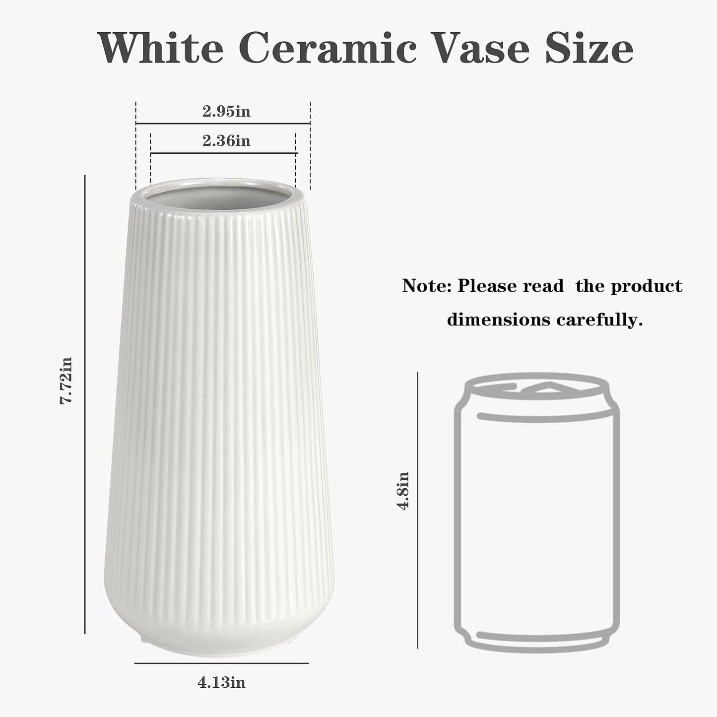 White Ceramic Vase, GUKJOB Small Cute Flower Vase for Pampas Grass, Home, Living Room, Dining Table, Farmhouse, Office Decor, Bedroom, Table, and Kitchen Shelf (White- 2PCS)