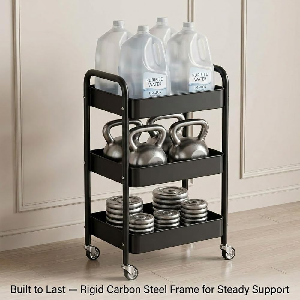 3-Tier Metal Rolling Cart, Slim Gap Space-Saver Organizer for Craft & Office