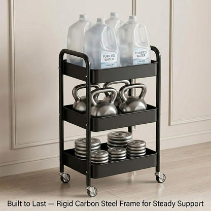 3-Tier Metal Rolling Cart, Slim Gap Space-Saver Organizer for Craft & Office