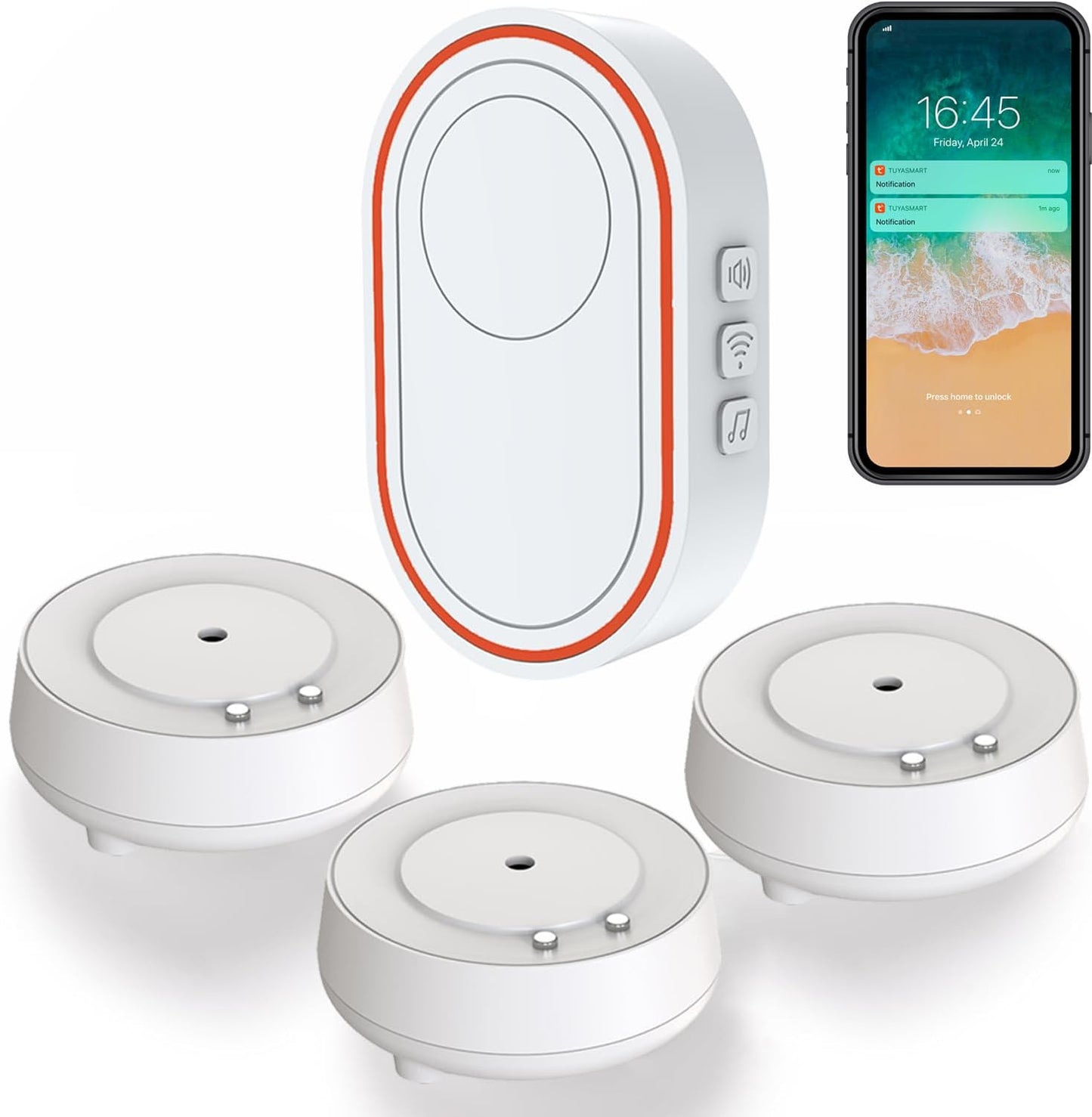 Water Level Leak Alarm with 16.4Ft 2 Sensors,120dB Strobe, Metal | 9V Battery-Powered, Dual Sensors Float Switch and Leak Probe, Adjustable Volume, For Sump Pump Dishwasher Under Sink Basement