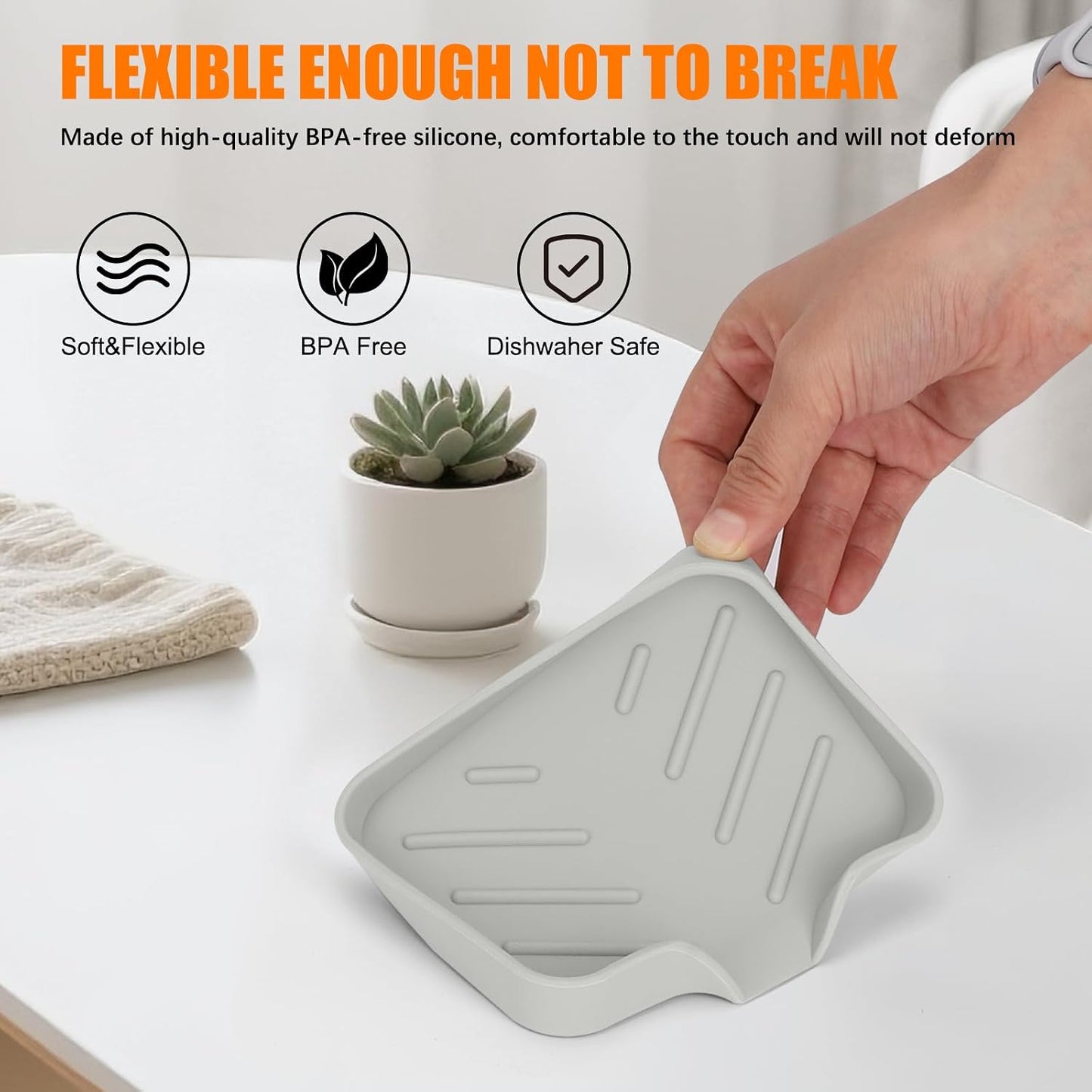 2 Pack Silicone Soap Dish, Self Draining Soap Dish, Non Slip Bar Soap and Sponge Holder for Bathroom Kitchen Sink Counter Organizer Easy to Clean Soap Tray Waterfall Soap Saver