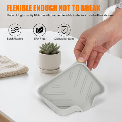 2 Pack Silicone Soap Dish, Self Draining Soap Dish, Non Slip Bar Soap and Sponge Holder for Bathroom Kitchen Sink Counter Organizer Easy to Clean Soap Tray Waterfall Soap Saver