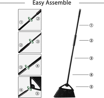 Eyliden Commercial Angle Broom and Dustpan Combo with Long Handle and Lid | High Capacity, Upright Locking Mechanism, Windproof Outdoor Dustpan and Broom Combo for Garden Yard Patio Commercial Garage