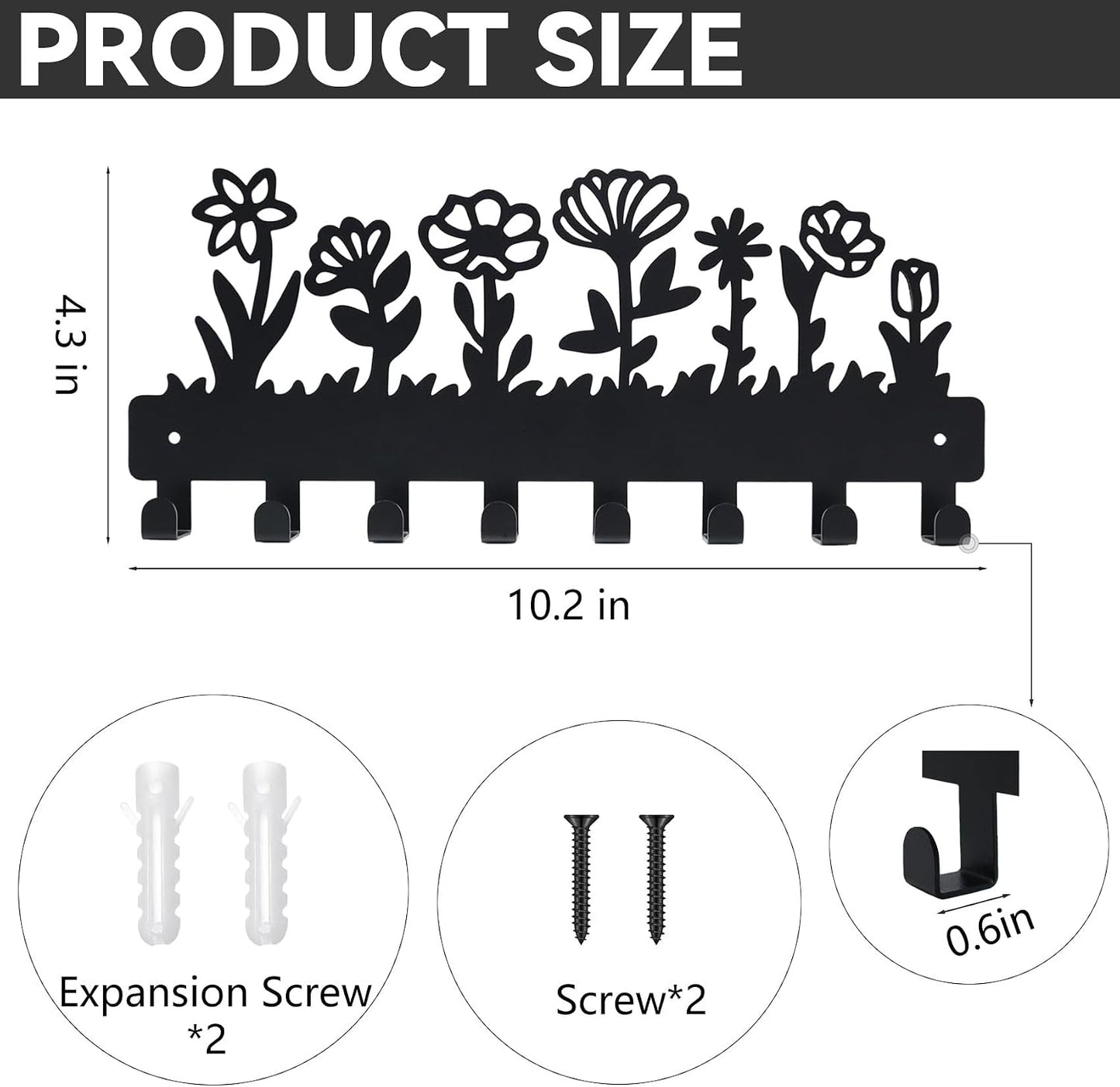 Decorative Key Holder for Wall Mounted with 8 Hooks, Cute Flower Key Rack Organizer for Entryway, Hallway, Office, Wall Mount Hanger for Keys with Mounting Hardware, Dog Leash Holder Ready to Hang