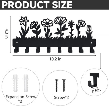 Decorative Key Holder for Wall Mounted with 8 Hooks, Cute Flower Key Rack Organizer for Entryway, Hallway, Office, Wall Mount Hanger for Keys with Mounting Hardware, Dog Leash Holder Ready to Hang