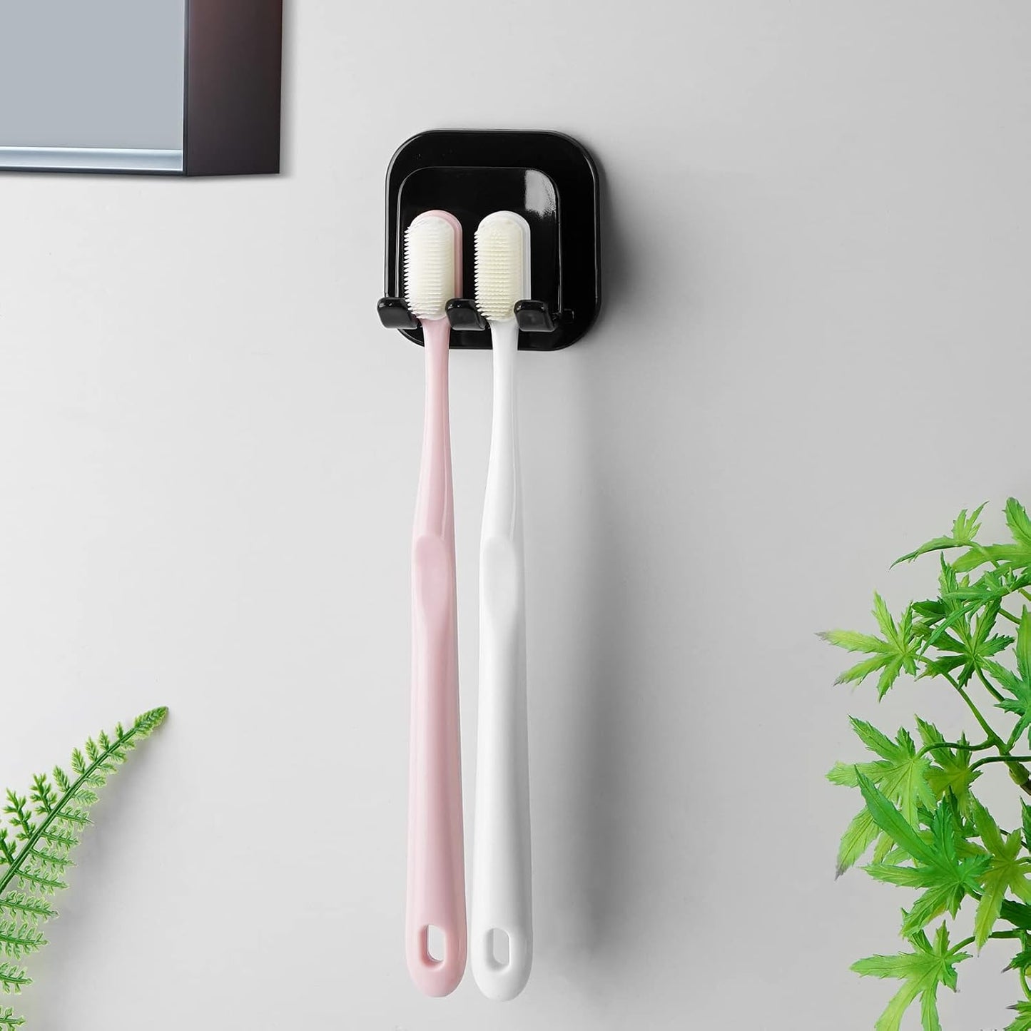 2 PCS Self-Adhesive Toothbrush Holders Wall Mounted, Water Proof Toothbrush Hook, 3 in 1 with Toothbrush Hanger Toothpaste Holder and Gargle Cup Holder for Bathroom Shower (White)