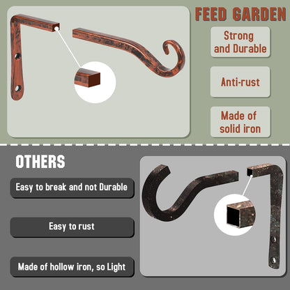 FEED GARDEN Heavy Duty Plant Hangers Outdoor Indoor, 8 Inch 2 Pack Metal Hanging Bracket Holds Up to 44 lbs, Wall Brackets for Hanging Baskets, Bird Feeders,Wind Chime& Lanterns, Black