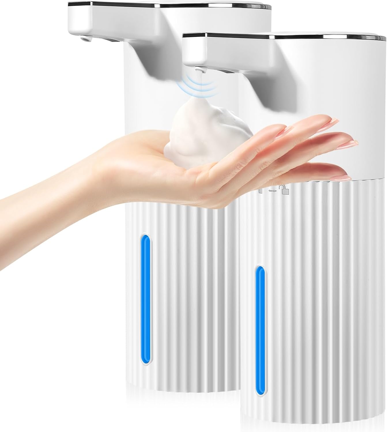 2 Pack Automatic Soap Dispenser: 14oz Plastic - Foaming Touchless 4 Level Adjustable Wall Mount Foam Black Rechargeable Electric Auto Smart Soap Dispenser Set - Bathroom Kitchen Hand Dish Lotion