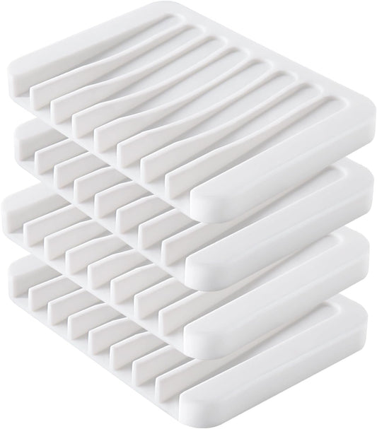 4PCS Self-Draining Silicone Bar Soap Dish and Holders for Shower | Easy Clean, Can Extend Soap Life, Premium Sponge Holder for Sink, Kitchen, Bathroom, or Counter, Soap Tray for Shower