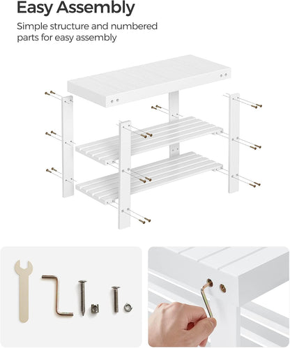 SONGMICS Shoe Rack Bench, 3-Tier Bamboo Shoe Storage Organizer, Entryway Bench, Holds Up to 286 lb, 11.3 x 27.6 x 17.8 Inches, for Entryway Bathroom Bedroom, Ink Black ULBS04H