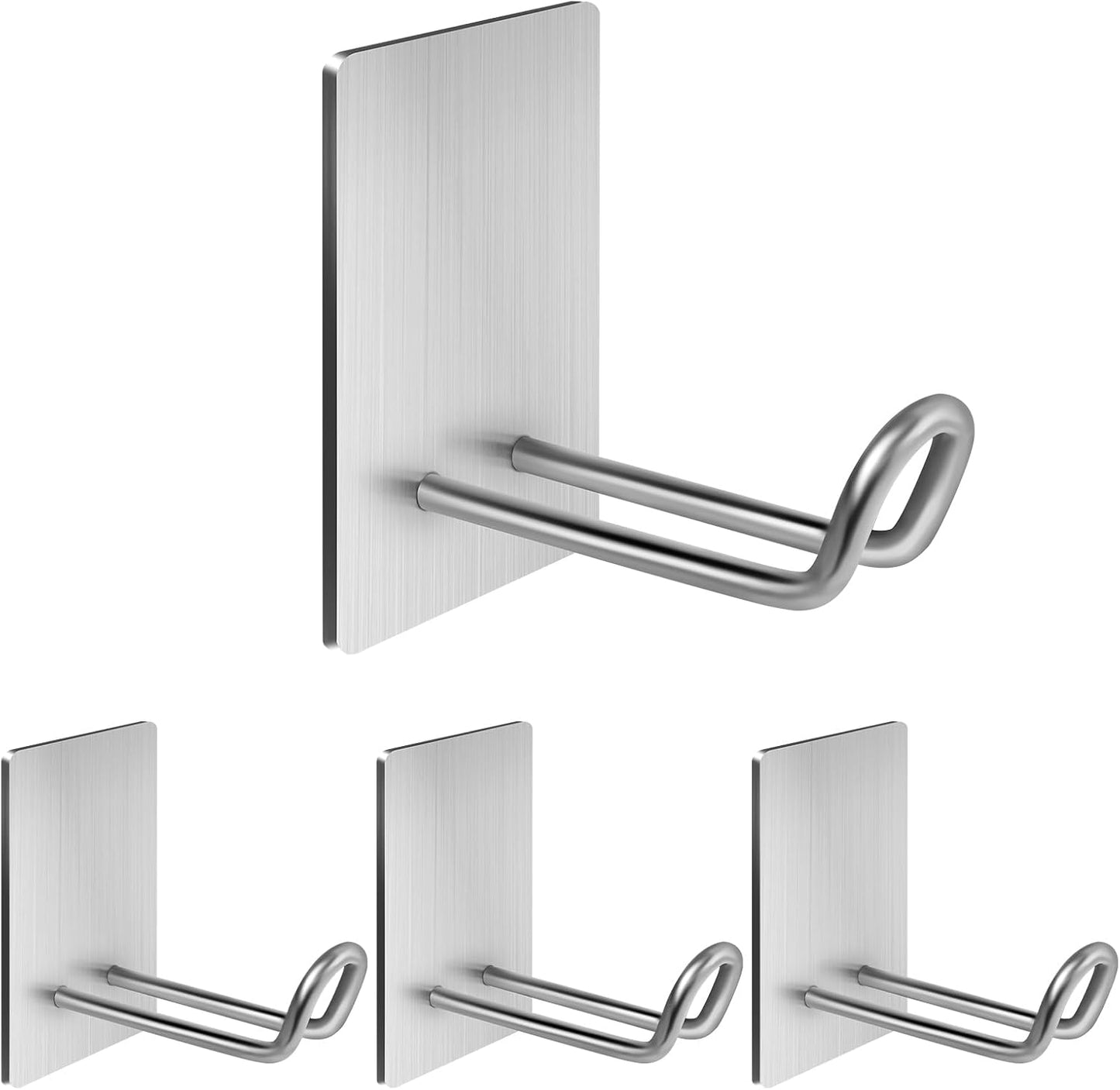 Self Adhesive Hooks Heavy Duty, Large Stainless Steel Towel Hooks, No Drill Sticky Hooks, Long Stick on Shower Wall Hooks for Hanging Hat Coat Key Headphone (Black(4Pcs))