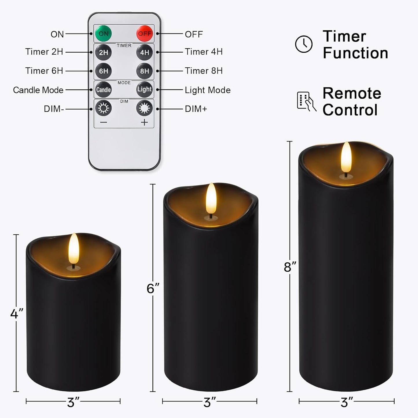 Outdoor Flameless Candles with Remote Timer - Waterproof Realistic Flickering LED Pillar Electric Battery Operated Fake Candle for Holiday Home Wedding Fireplace Decor - Ivory White 3 Pack (4”6”8”)