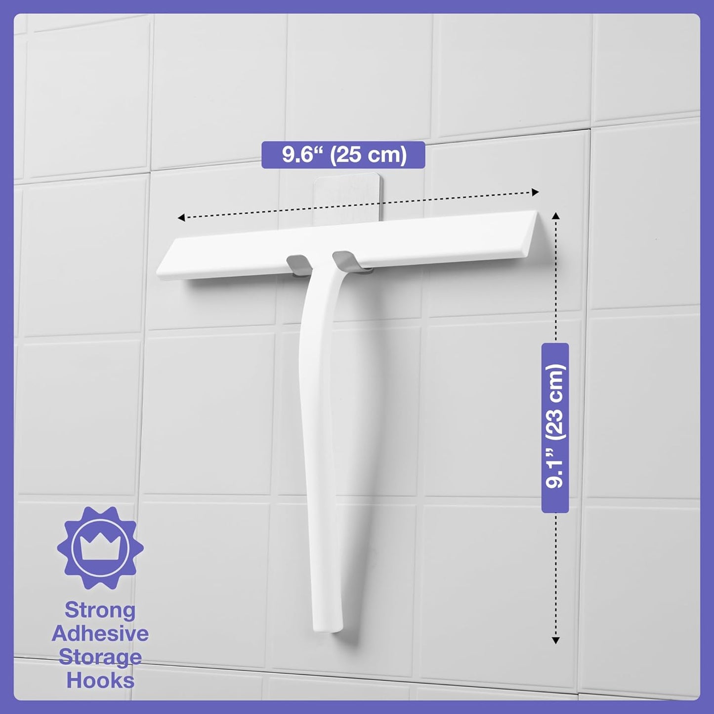 Kincmax All-Purpose Shower Squeegee - Stainless Steel Silicone Bath Squeegee - Window Shower Door Squeegee for Shower Glass Doors with Hook - Bathroom Shower Kitchen - Medium White