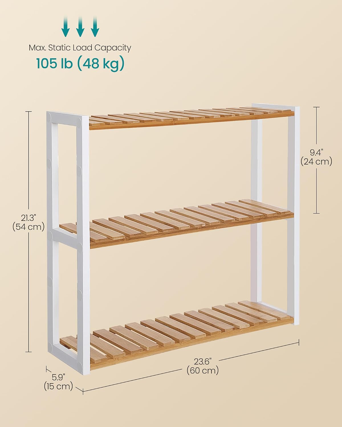 SONGMICS Bamboo Rolling Cart, 3-Tier Utility Cart on Wheels, Slim Narrow Storage Shelf, Bamboo Shelves, Space-Saving, Multifunctional, for Bathroom, Kitchen, White and Natural UBCB083N02