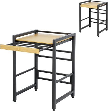 Over The Washer Storage Shelf with Hanging Rail, 200KG Load Bearing Organizer Rack for Laundry Room, Freestanding Bathroom Shelf with Dense Board, Carbon Steel Frame, Space Saver (Black)