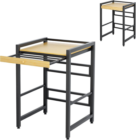 Over The Washer Storage Shelf with Hanging Rail, 200KG Load Bearing Organizer Rack for Laundry Room, Freestanding Bathroom Shelf with Dense Board, Carbon Steel Frame, Space Saver (Black)
