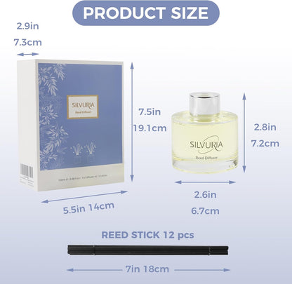 Reed Diffuser Set,Bamboo White Tea Scented Oil Diffuser with 12 Reed Sticks,3.38 fl.oz(100ml x2),Long-Lasting Home Fragrance for Living Room,Bedroom,Bathroom