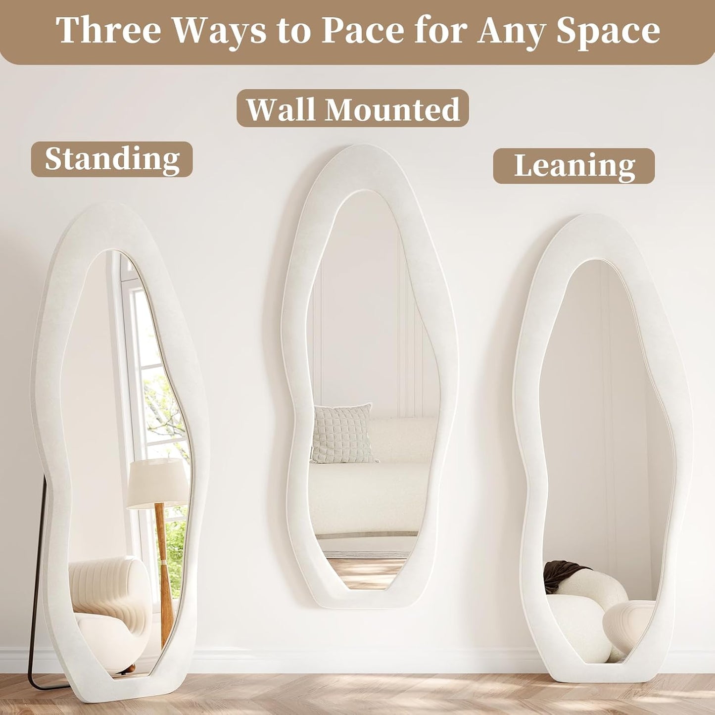 71"x32" Flannel Full Length Mirror, Arched Mirrors Full Length with Stand, Flannel Floor Mirror for Bedroom and Living Room, Full Body Mirror Hanging or Leaning, White
