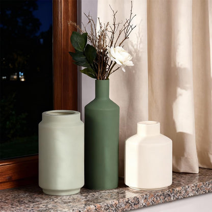Neutral Ceramic Vase Set of 3 – Modern Decorative Vases, Small Flower Pottery Vase Sets, Boho Farmhouse Rustic Vases for Living Room, Kitchen, Bedroom, Bathroom, Shelf, Table