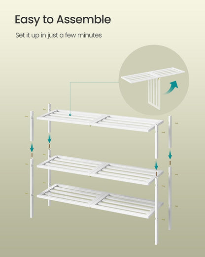 SONGMICS Bamboo Shoe Rack for Closet, Stackable Shoe Oragnizer with Modular Structure, Space-Saving Free Standing Shelf for Entryway Bedroom, 2-Tier, Holds 9-12 Pairs, Natural Color ULBS052YL01