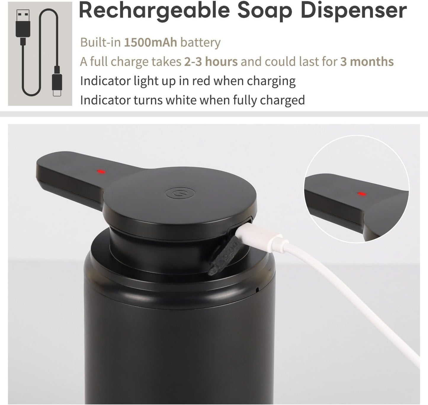 Automatic Foaming Soap Dispenser, Rechargeable Touchless Foam Hand Soap Dispenser for Bathroom, Soap Pump for Kitchen, Water-Resistant, Xmas Gift 10oz