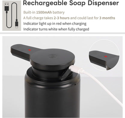 Automatic Foaming Soap Dispenser, Rechargeable Touchless Foam Hand Soap Dispenser for Bathroom, Soap Pump for Kitchen, Water-Resistant, Xmas Gift 10oz