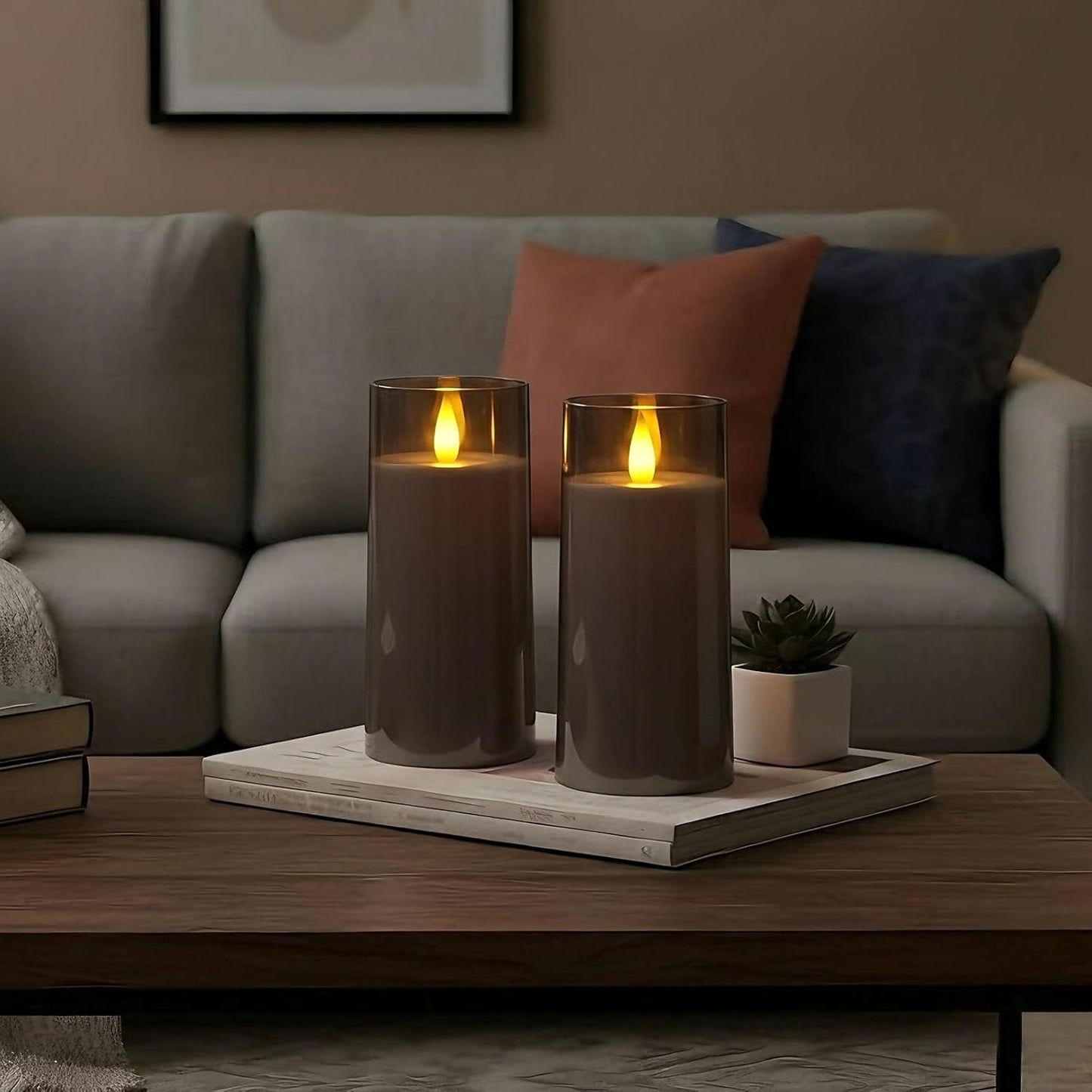 Raycare Flameless Electronic Pillar Candles with Remote Control and Timer- Battery Operated Realistic Flickering LED Fake Candle for Home, Wedding, Valentine's Day, Decor,White,Set of 2(3"x6"6")