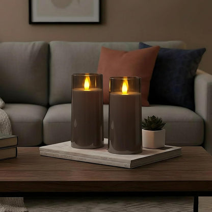 Raycare Flameless Electronic Pillar Candles with Remote Control and Timer- Battery Operated Realistic Flickering LED Fake Candle for Home, Wedding, Valentine's Day, Decor,White,Set of 2(3"x6"6")