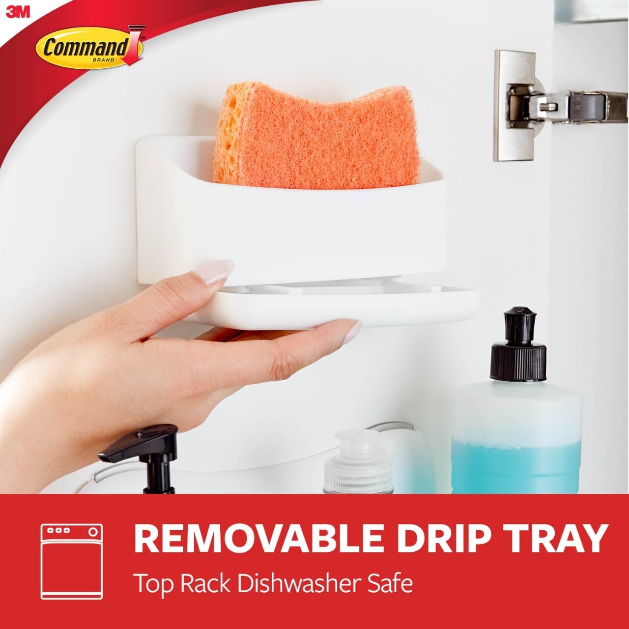 Command Under Sink Sponge Caddy, Total 2 Sponge Holders with 8 Command Strips, 2 Pack of 1 Caddy, Organize Damage-Free