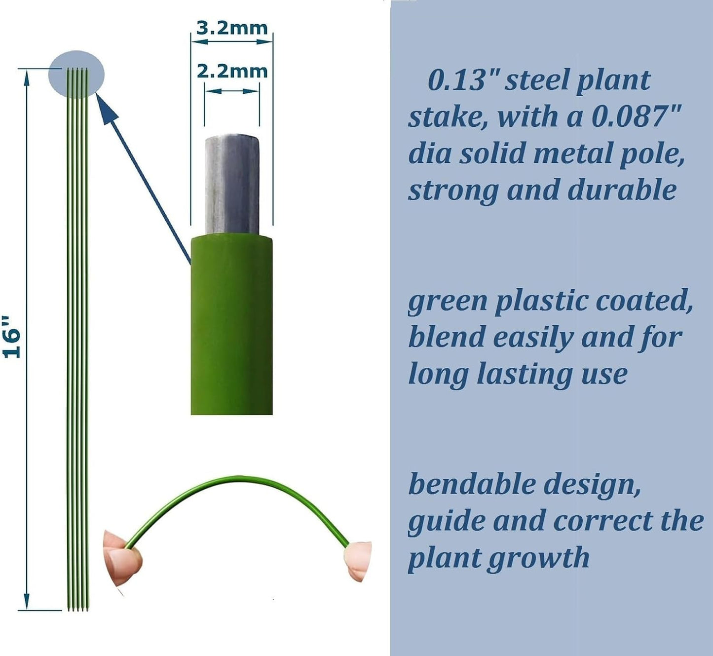 16 Inch Orchid Stakes Pack of 20, Plant Support Stake Bendable Orchid Stick