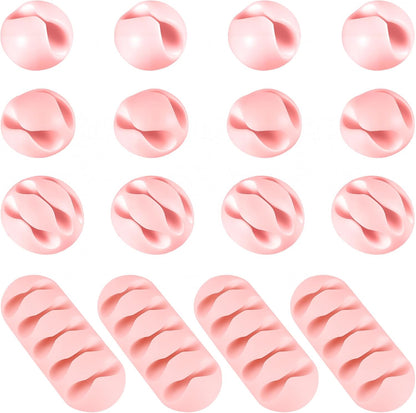 16Pcs Pink Silicone Cable Clips for iPhone Charger, USB, Computer Cables, Waltool Self-adhesive Desk Wire Management Cord Organizer Clips Keeper for Nightstand, Wall, Office, Home, Car