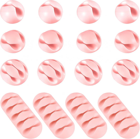 16Pcs Pink Silicone Cable Clips for iPhone Charger, USB, Computer Cables, Waltool Self-adhesive Desk Wire Management Cord Organizer Clips Keeper for Nightstand, Wall, Office, Home, Car