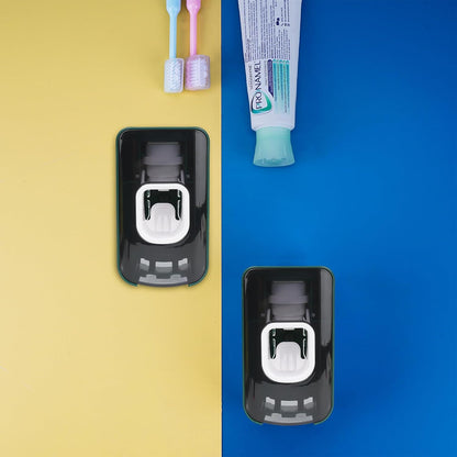 2 Slot Toothbrush Holder and Toothpaste Dispenser Wall Mounted, Automatic Toothpaste Squeezer, 2 in 1 Tooth Brush Toothpaste Organizer for Shower (Grey)