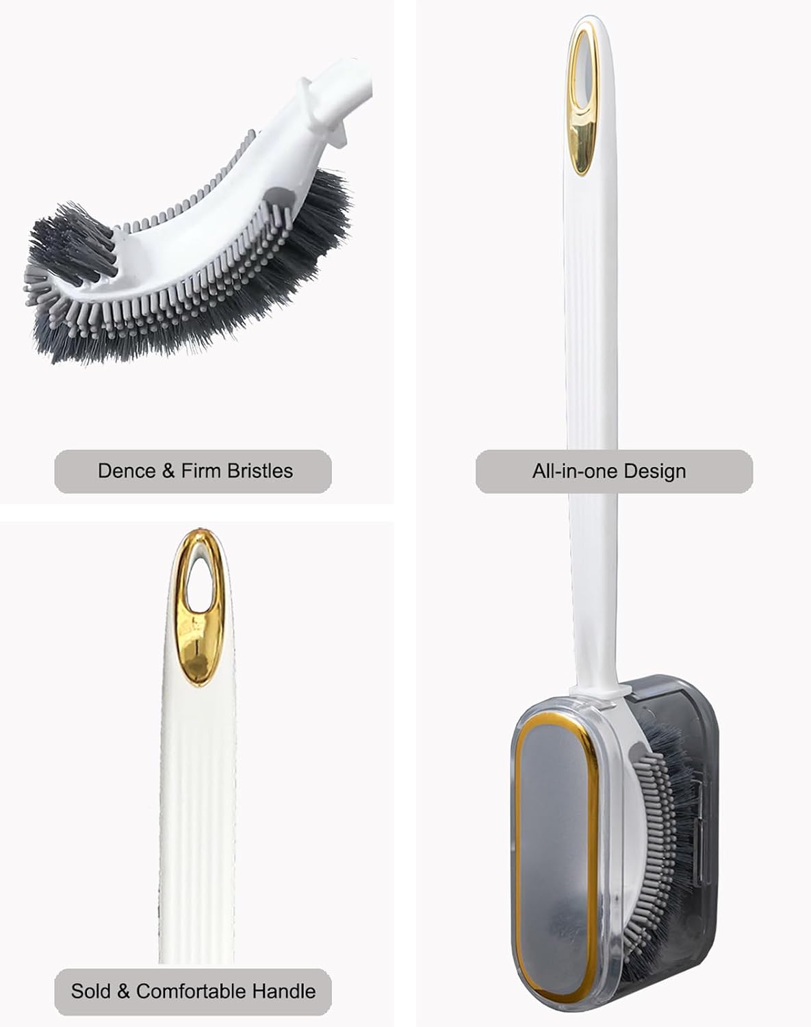 Curved Toilet Brush and Holder Set 2 Pack - Under Rim Toilet Bowl Scrubber with S-Shaped Brush Head & Back Scrubber, Compact Wall Mounted Toilet Cleaning Brush for Bathroom (White)