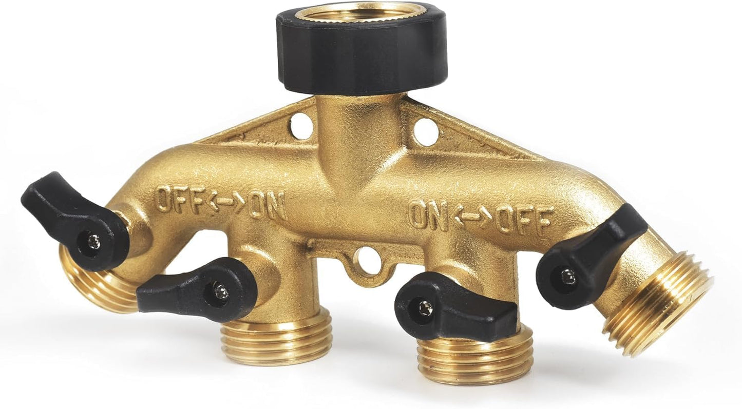 ‌VANCOCO 2 Way Garden Hose Splitter, 3/4" Heavy Duty Solid Brass Hose Y Splitter With 2 Shut-off for Outdoor Faucet & Garden Hose