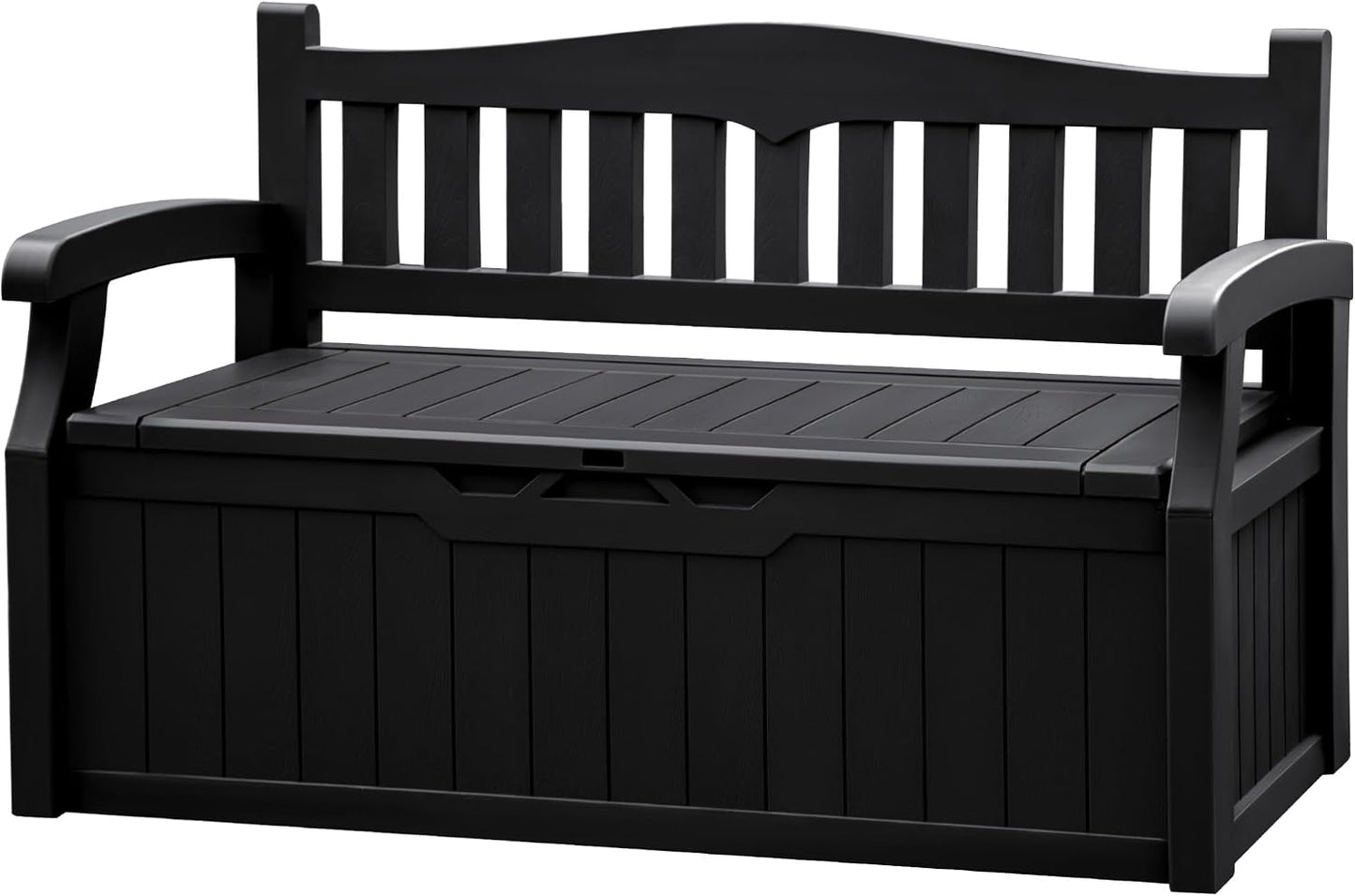 JUMMICO 80 Gallon Resin Outdoor Storage Bench, Large Deck Box with Armrest, Lockable&Waterproof for Garden, Home, Patio, Pools (Black, 80 Gallon)