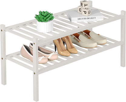 ROMGUAR CRAFT 3 Tier Bamboo Shoe Rack for Closet Free Standing Wood Shoe Shelf Storage Organizer for Entryway Small Space Stackable 27"x11"x20" (Natural)