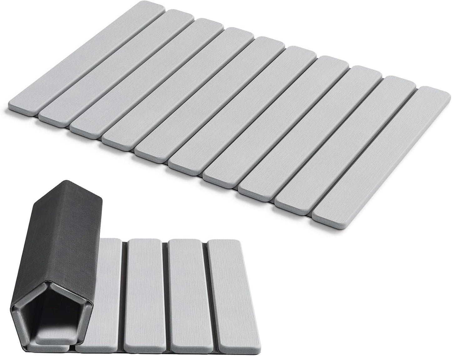 AWW Foldable Stone Bath Mat, Quick Dry Diatomaceous Earth Bath Mat with Non-Slip Mat, Super Absorbent, Easy to Clean, Compact for Small Bathrooms, 23.6 x 15.5, Grey