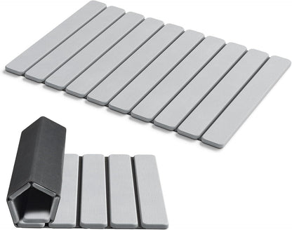 AWW Foldable Stone Bath Mat, Quick Dry Diatomaceous Earth Bath Mat with Non-Slip Mat, Super Absorbent, Easy to Clean, Compact for Small Bathrooms, 23.6 x 15.5, Grey