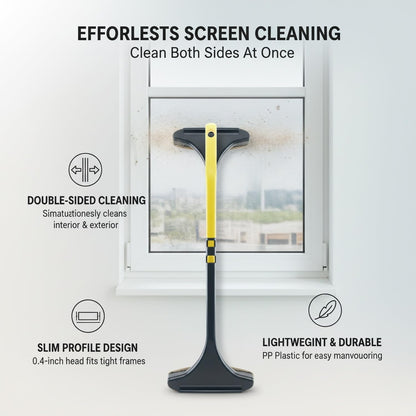 Double-Sided Window Screen Cleaning Brush, Slim 0.4-Inch Profile for Interior & Exterior Care, Durable PP Plastic Tool for Fixed Frames (Green, 1 Pack)